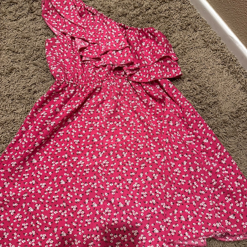 SHEIN Pink Floral One-Shoulder Dress